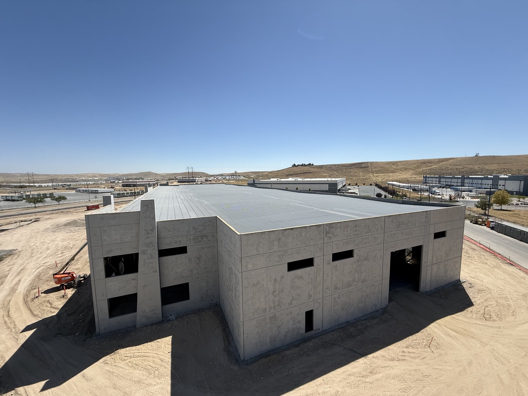 Roof decking installed on a warehouse building