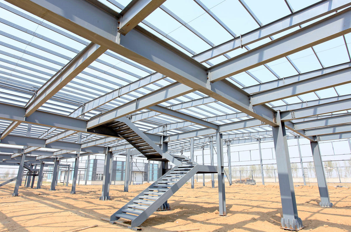 Steel columns, beams, and roof framing
